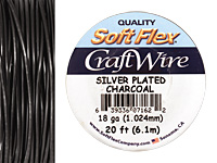 Soft Flex Silver Plated Charcoal Craft Wire 18 gauge, 20 ft