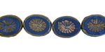 Czech Glass Opaque Blue Picasso Oval w/ Star Window 14x10mm