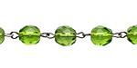 Czech Fire Polished Olivine Faceted Round Silver (plated) Bead Chain