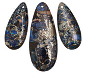 Midnight Blue Impression Jasper & Pyrite Teardrop Pendant Set 20x50mm, 15x35mm