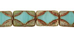 Czech Glass Turquoise Picasso Table Cut Rectangle 15x11mm