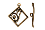 Antique Brass (plated) Diamond w/ Swirls Toggle Clasp 28x24mm, 29mm bar