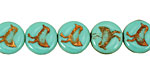 Czech Glass Turquoise Coin w/ Bird 11mm
