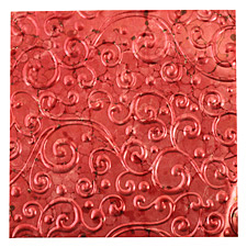 Lillypilly Red Wine Scrolling Vine Embossed Patina Copper Sheet 3"x3", 36 gauge