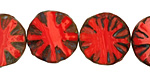 Czech Glass Red Vintage Flower Window Coin 18mm