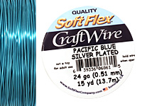 Soft Flex Silver Plated Pacific Blue Craft Wire 24 gauge, 15 yards