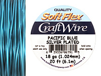 Soft Flex Silver Plated Pacific Blue Craft Wire 18 gauge, 20 ft