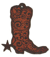 The Lipstick Ranch Etched Rusted Iron Cowboy Boot Pendant 56x60mm