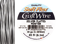 Soft Flex Silver Plated Pewter Craft Wire 18 gauge, 20 ft