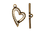 Antique Brass (plated) Stylized Heart Toggle Clasp 26x16mm, 28mm bar