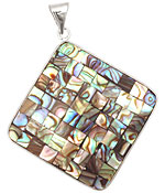 Abalone Mosaic 2-Sided Wrapped w/ Bail Diamond Pendant 47x59mm