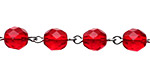 Czech Fire Polished Siam Faceted Round Silver (plated) Bead Chain