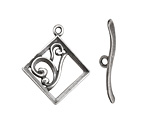 Antique Silver (plated) Diamond w/ Swirls Toggle Clasp 28x24mm, 29mm bar