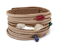 Natural Embellished Banded Leather Cuff 1 1/8"
