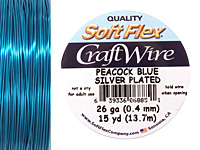 Soft Flex Silver Plated Peacock Blue Craft Wire 26 gauge, 15 yards