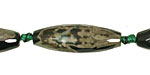 Black & Camo Green Agate Faceted Rice 29-30x10mm