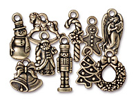 TierraCast Antique Brass (plated) Christmas Charm Set