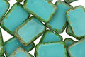 Czech Glass Turquoise Picasso Rectangle 12x8mm