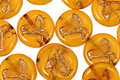 Czech Glass Amber Coin w/ Bird 11mm