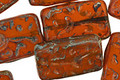 Czech Glass Rustic Red Groovy Rectangle 18x12mm