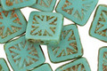 Czech Glass Turquoise Picasso Flower Window Square 10mm