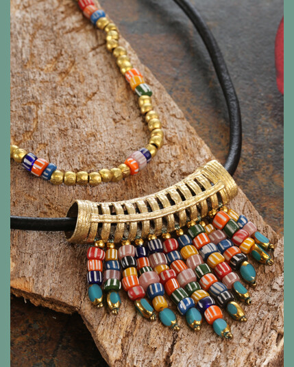 African Brass Fringe Necklace