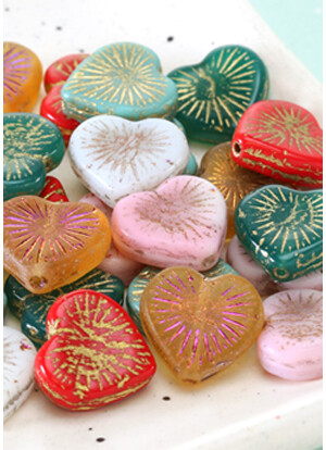Czech Glass Starburst Hearts