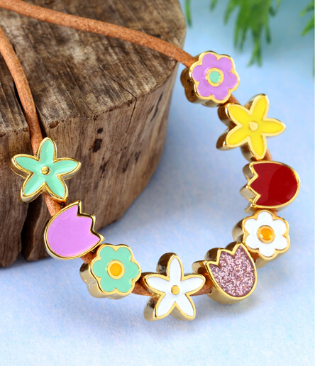 24K Gold (plated) enamel flower beads