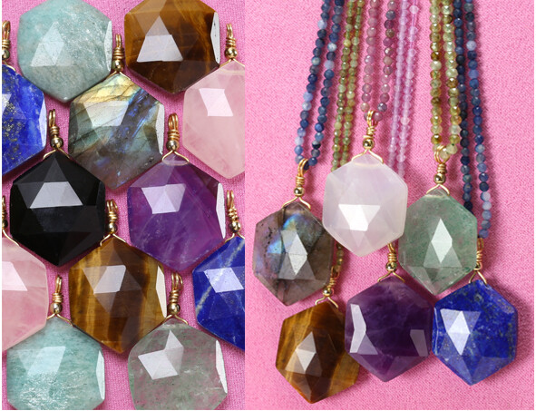 Gemstone Hexagon Pendants
