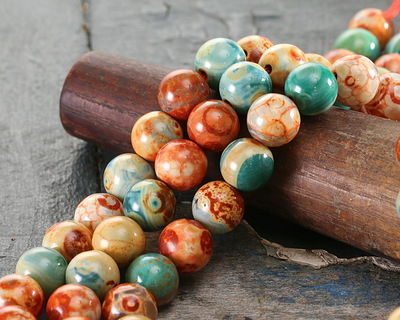 Copper Red & Sage Agate Round 10mm