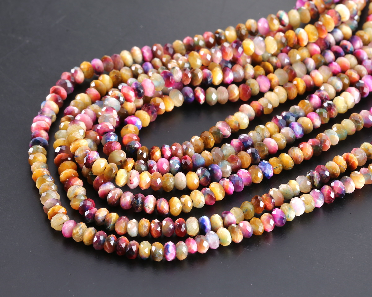 Honey Tiger Eye Multi-Color (dyed) Faceted Rondelle 2x4mm