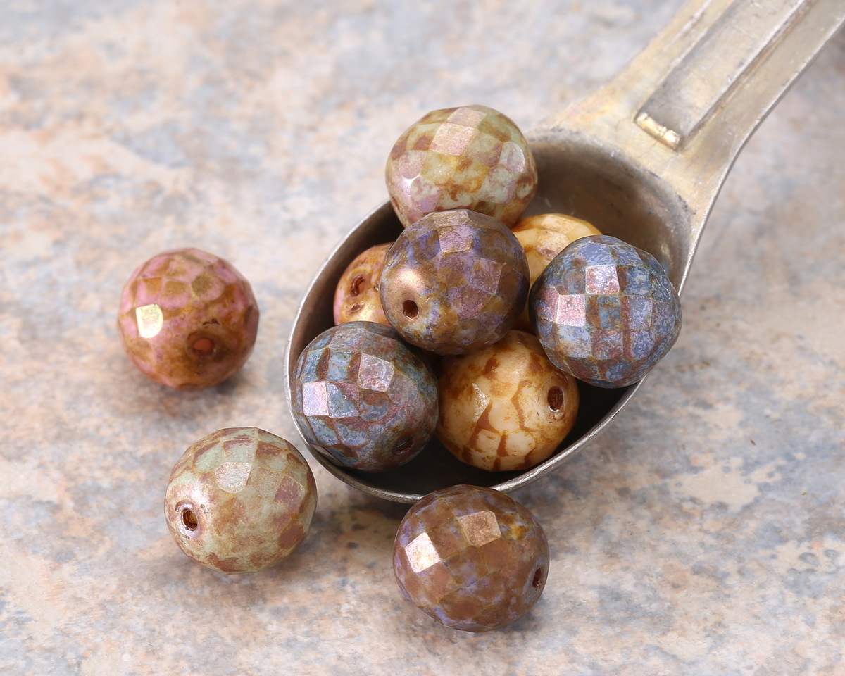 Czech Glass Fruit Cake w/ Rembrandt Finish Fire Polished Round 12mm