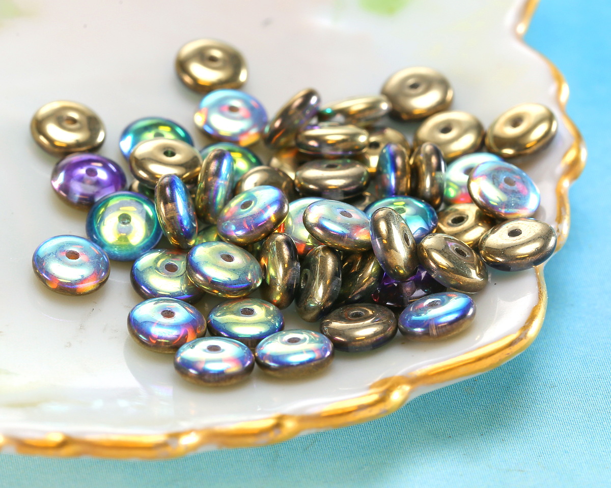 Czech Glass Crystal AB w/ Gold Finish Spacer 2x6mm