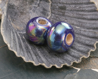 Mykonos Ceramic Iridescent Cobalt Rondelle 10x13mm