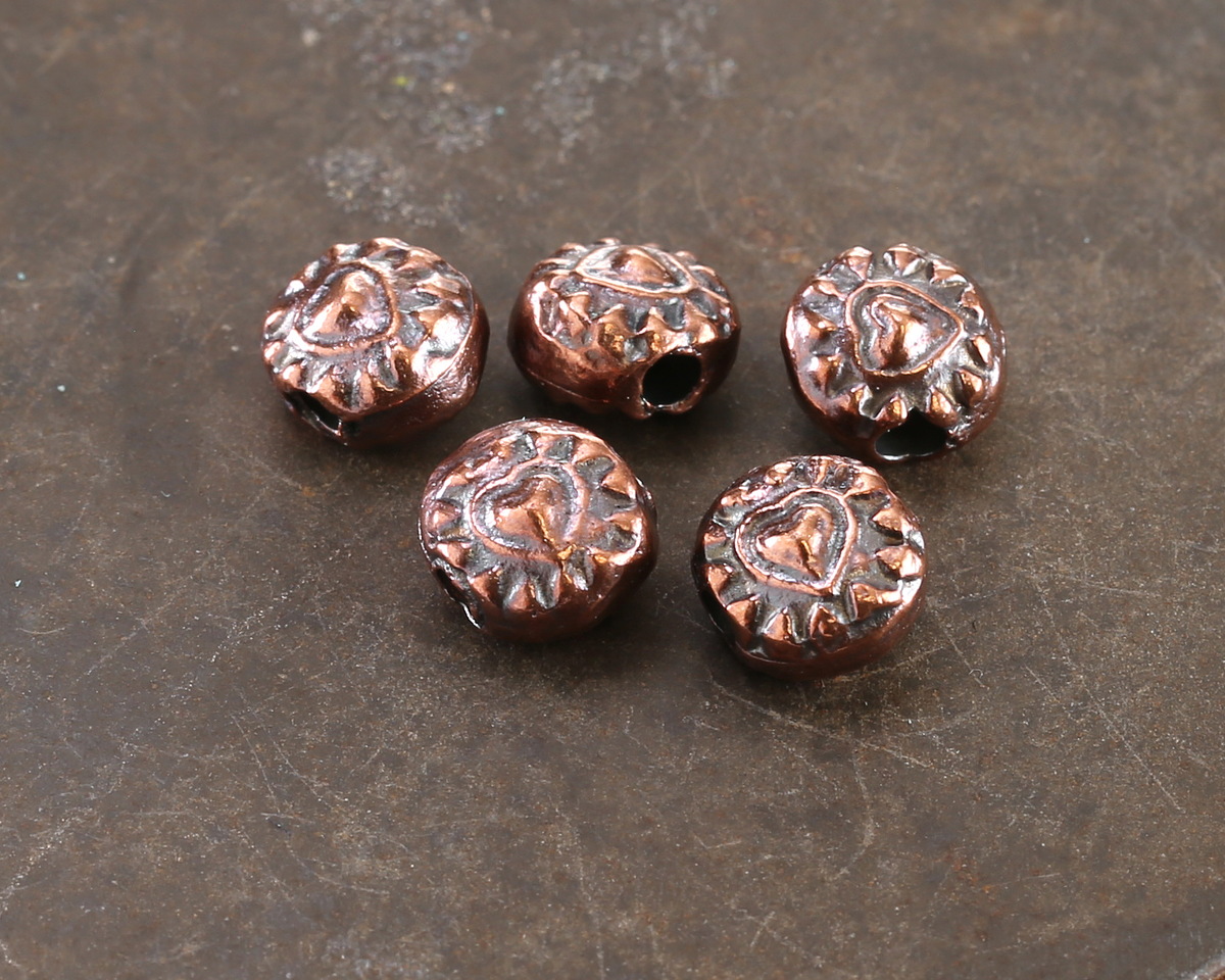 Mykonos Antique Copper (plated) Folksy Heart Bead 7mm