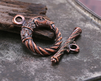Mykonos Antique Copper (plated) Dragon Toggle Clasp 21x28mm, 32mm Bar