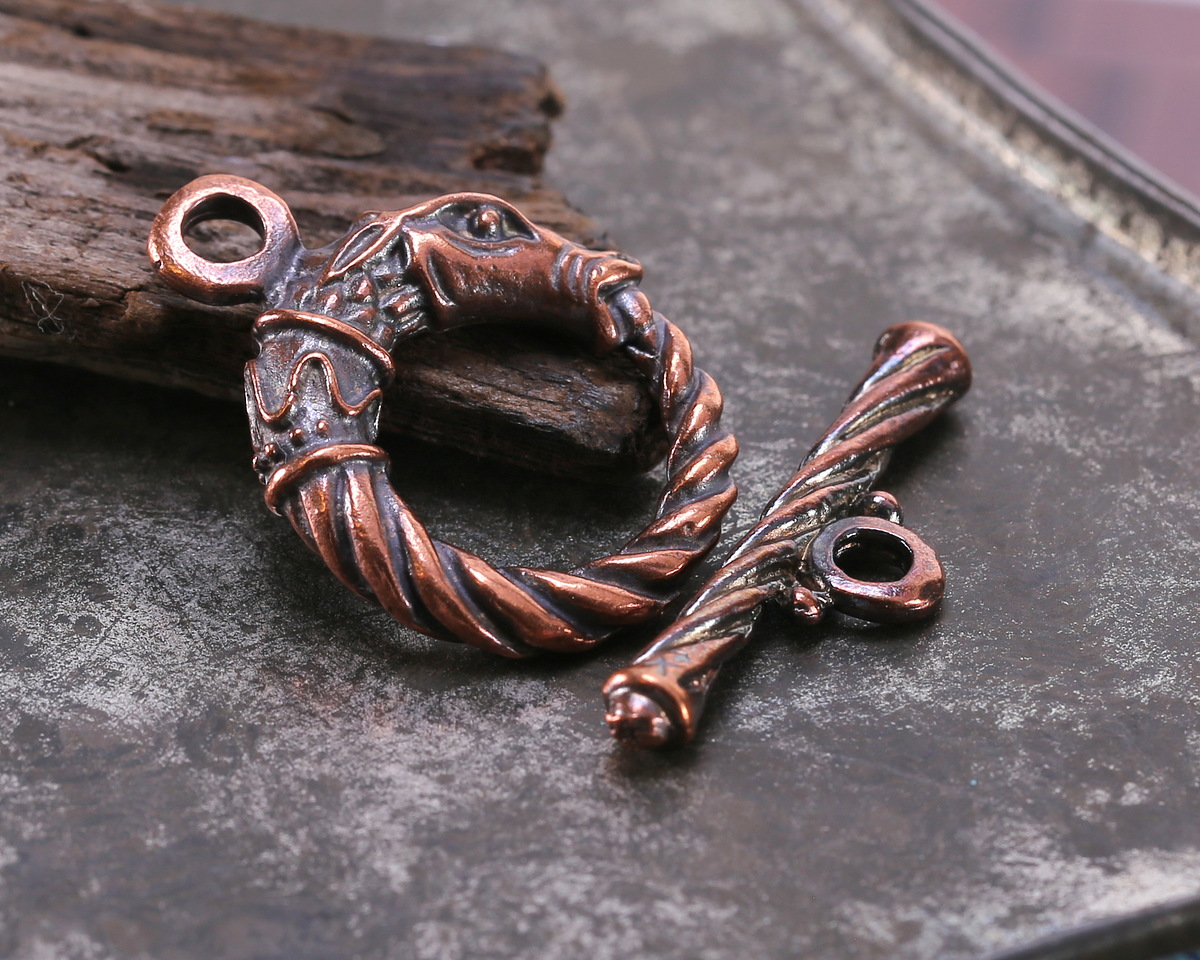 Mykonos Antique Copper (plated) Dragon Toggle Clasp 21x28mm, 32mm Bar