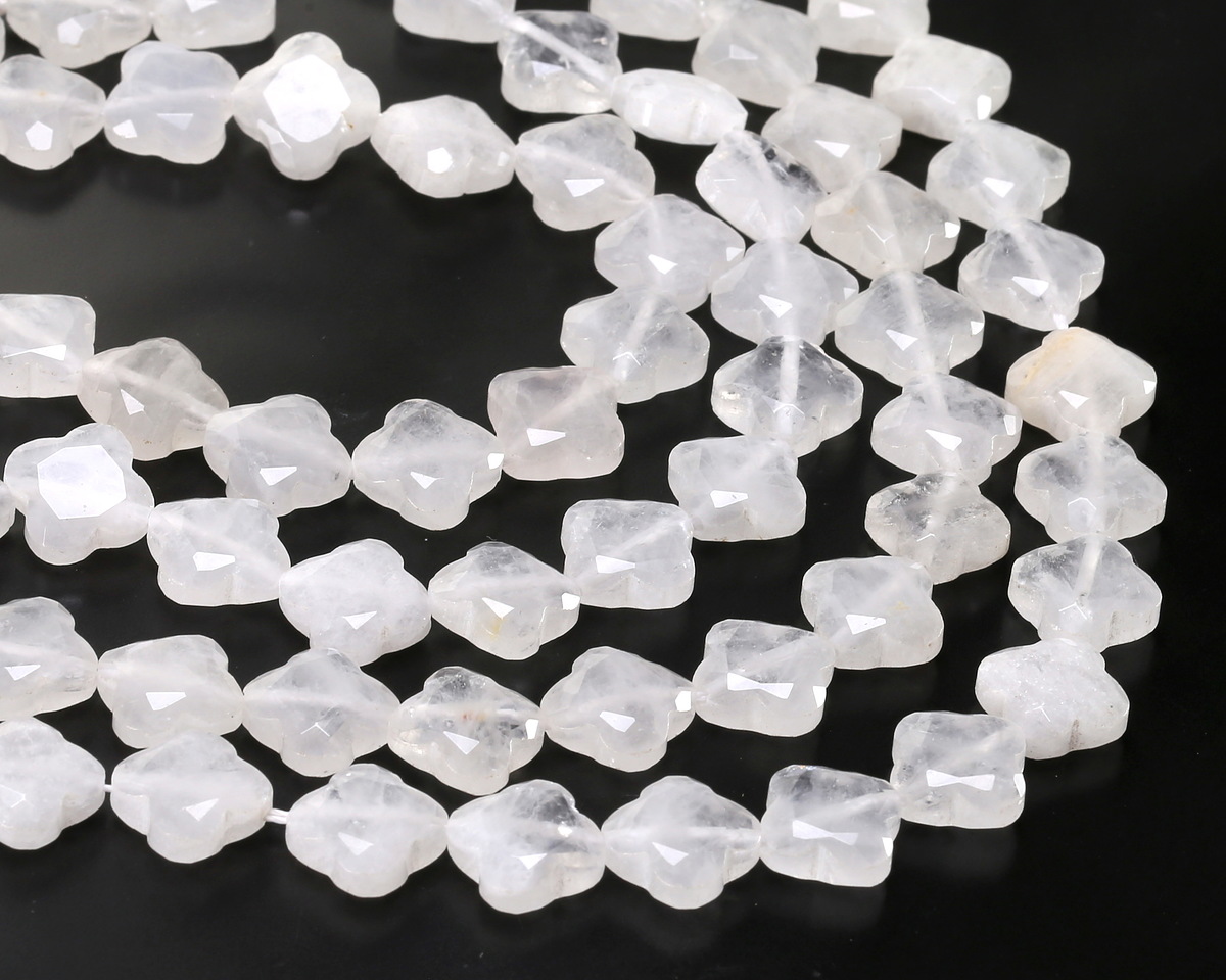 Rock Crystal Quartz Faceted Quatrefoil 13mm