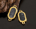 24K Gold (plated) Jet Pearl Enamel Oval Focal Link 23x10mm