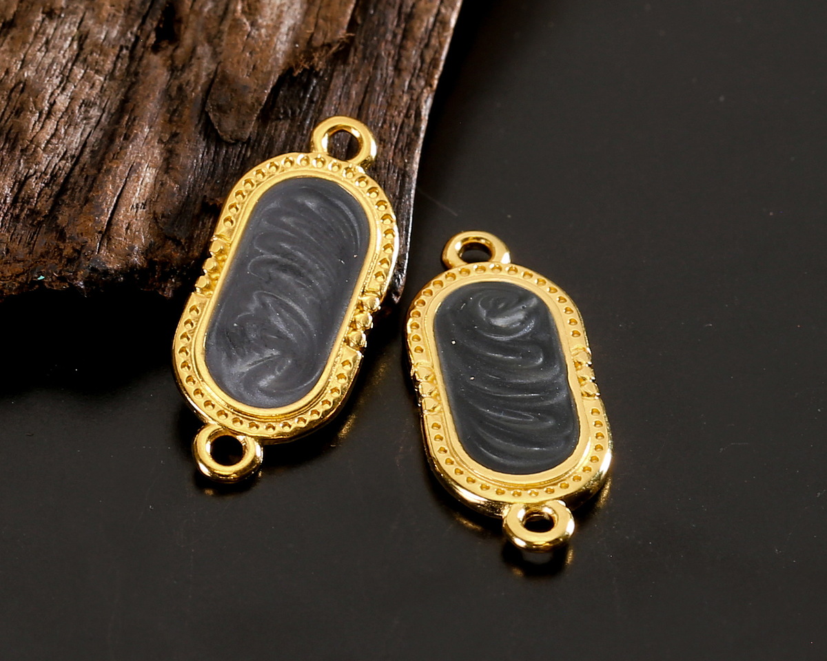 24K Gold (plated) Jet Pearl Enamel Oval Focal Link 23x10mm