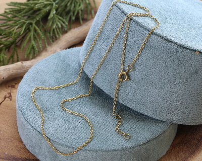 Waterproof 18K Gold PVD Plated Stainless Steel Delicate Cable Chain, 18" Finished w/ 2" extender, 2.25x1.75mm links