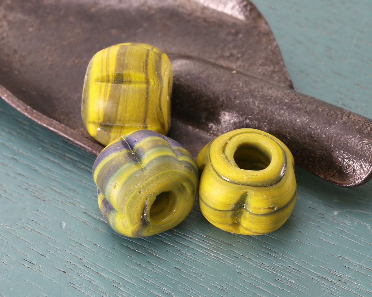 African Glass (Tanzania) Chartreuse w/ Black Melon 10-11x15mm