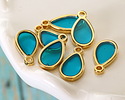 24K Gold (Plated) Transparent Turquoise Resin Drop Focal 8x15mm