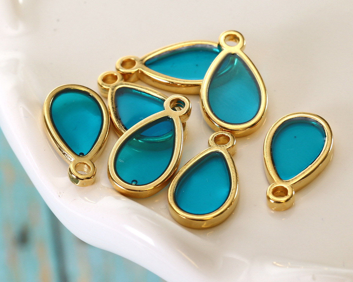 24K Gold (Plated) Transparent Turquoise Resin Drop Focal 8x15mm