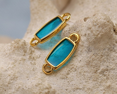 24K Gold (Plated) Transparent Turquoise Resin Rectangle Focal Link 16x6mm