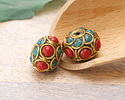 Nepalese Brass Coral Dots w/ Circles w/ Half Circles & Turquoise Rondelle 15-16x18-19mm
