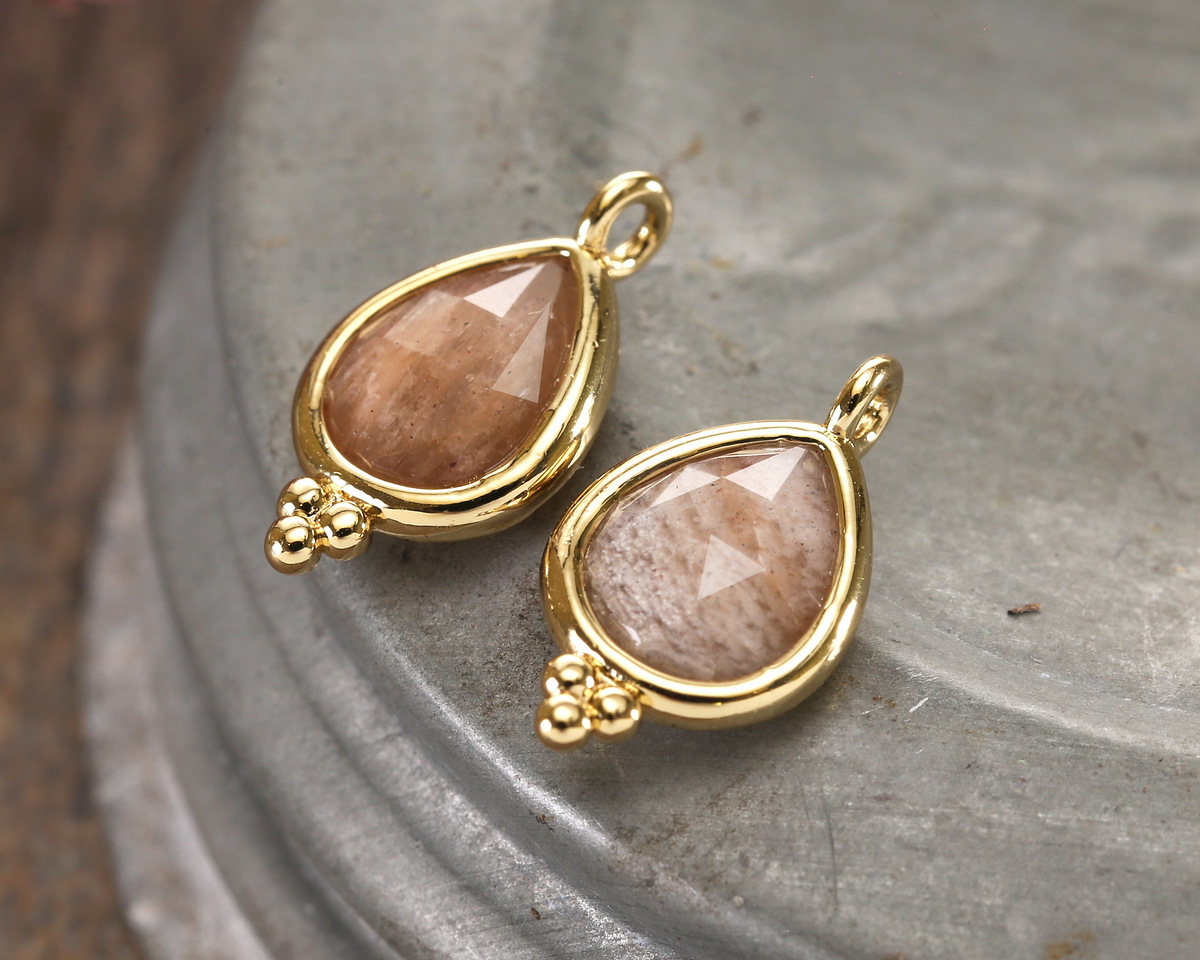 Peach Moonstone w/ Gold Finish Faceted Teardrop Focal 10x12mm