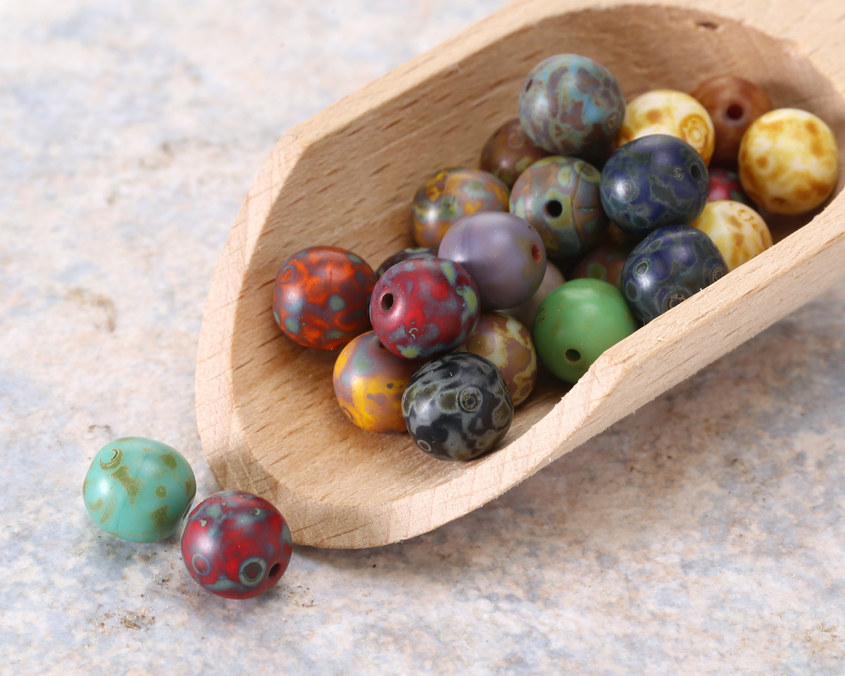 Czech Glass Matte Multi Color Picasso Druk Mix 8mm