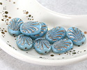 Czech Glass Blue Opal Swirl w/ Platinum Fan Oval 17x12mm
