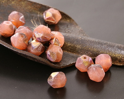 Czech Glass Desert Rose Opal w/ Copper Rainbow Finish English Cut Bead 8mm